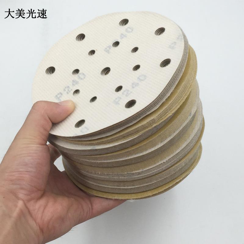 大美汽车形6寸9孔砂纸磨灰机LPX植绒砂纸磨打磨圆沙皮黄砂1干00张