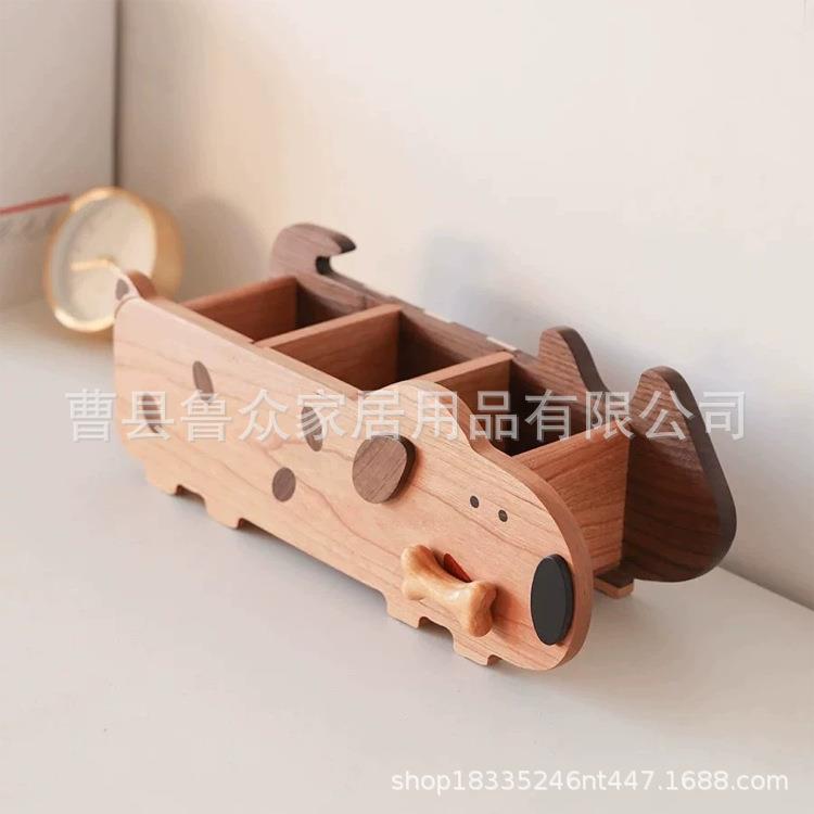 型木制笔桌筒收纳盒蜡笔猫创意造面摆件家蜡笔架居木质工艺品