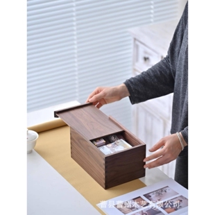 黑胡桃木盒子全实木木制收纳盒榫卯结构复古怀旧抽拉盖推拉盖木盒