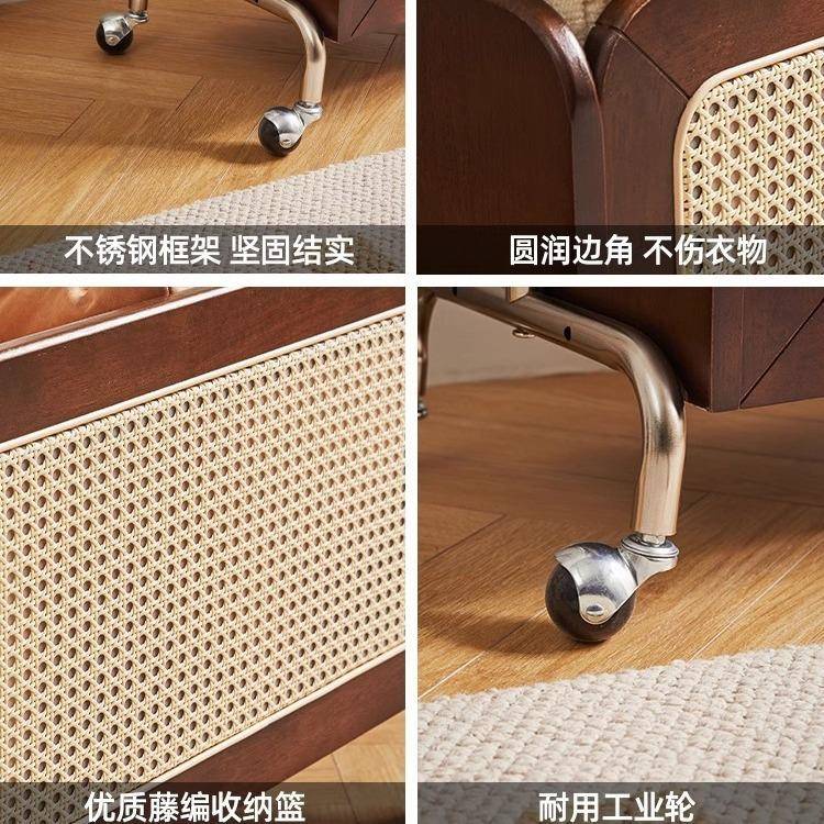 实木藤挂衣RF-YMJ21架收纳筐编一体衣卧室落地衣帽架家用角置转物