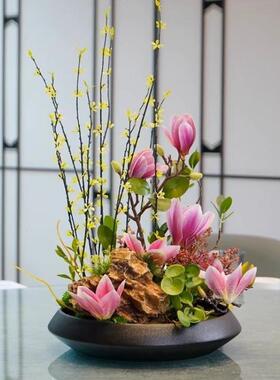 圆摆桌中间件餐中式桌花摆花仿台真花茶桌FBC前花艺假花摆设