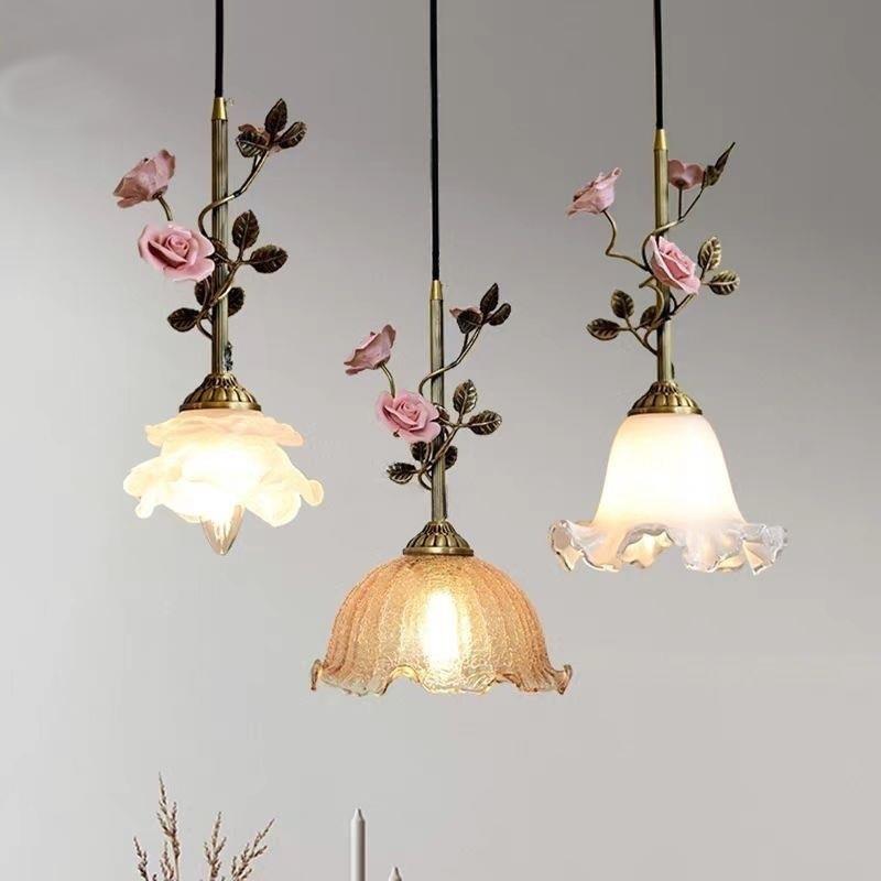 法式中古风卧室氛围感玫瑰花床头小吊灯艺术复古餐厅装饰灯