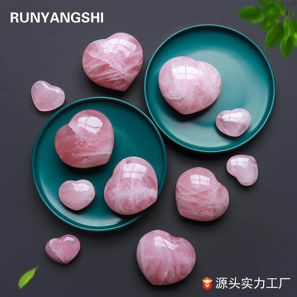 天然马粉水晶爱心芙蓉晶半宝石水晶工艺原石打磨手把件装饰品摆件
