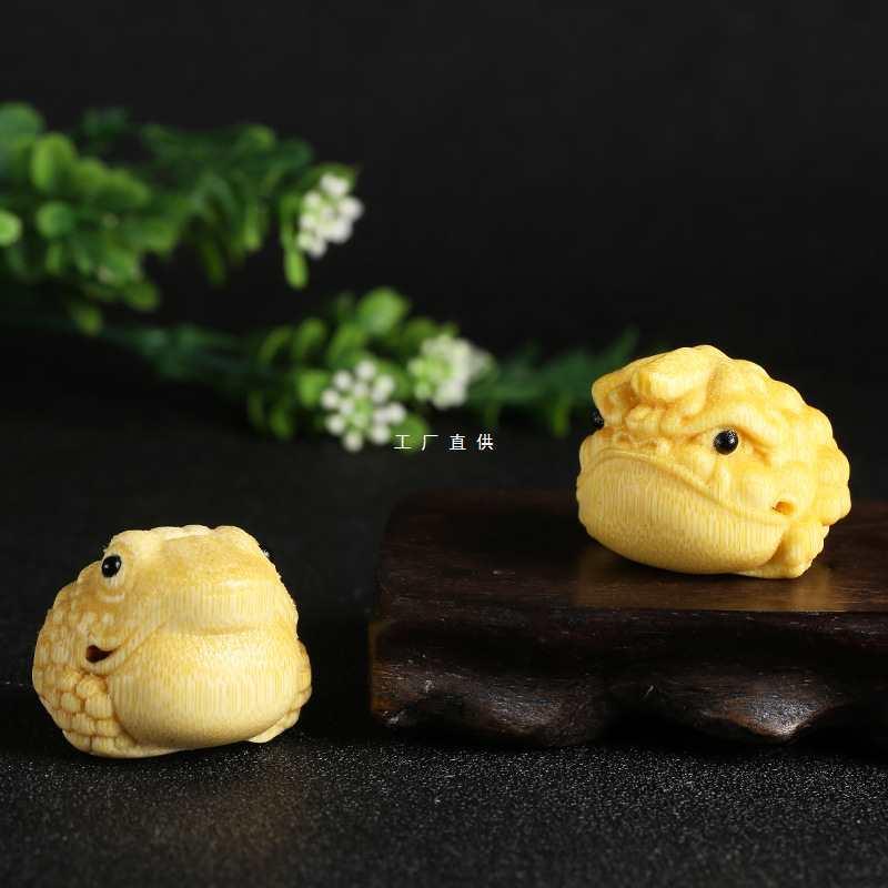 老料玉竹实心竹手把件竹雕刻金蟾天然黄皮文玩摆件墩子水晶料