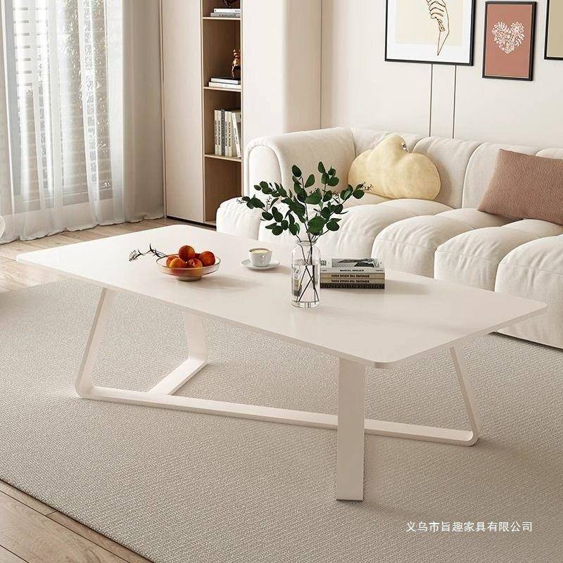 岩板茶几家用客厅2024白色奶油风桌子长方形出租屋简易茶几小户型