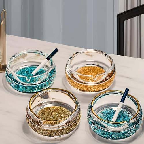 高档家轻奢金箔烟灰缸用客厅大办公TSJ室创意个性号水晶灰玻璃烟