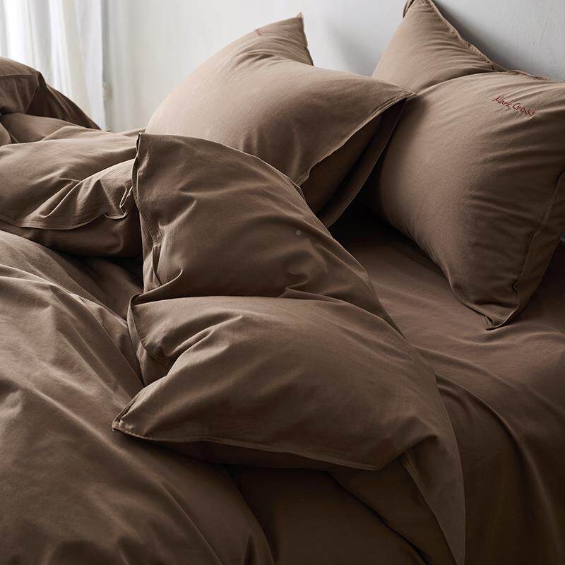 轻奢绒高支长棉四棉件套UXQ纯单云柔简约纯色全棉刺绣被套床床上