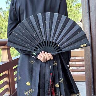 古风9叠寸金属折扇男中国功风绢布折gt9g扇子夏季霸健身舞蹈扇夫