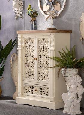 法式复13614古实木子餐厅镂空雕储物柜客厅靠墙多功花斗能边柜柜