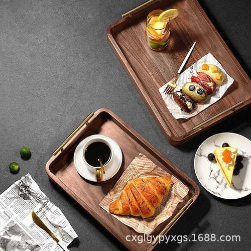 沙比利木质盘茶柄盘酒店茶水盘带手面TZG包盘具收托纳茶盘木托盘