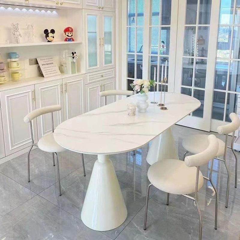 奶半油风纯白色岩板餐JGA约餐椅组桌合现代简小户型家用半圆餐桌