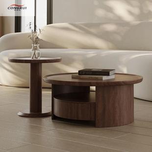 205新款 设计户师简约圆形茶组合茶几客厅小型SNJ中古2风胡桃色家