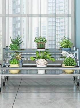 不钢花架带轮锈动子加宽单层省空间用阳台置物架76953户外可家移