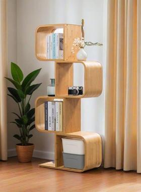 简易书架落地收动纳立式多层柜书楠竹简约艺术移架靠UUS墙格子置