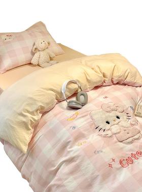 可爱卡通室学生宿舍YDE床上三件套人女生寝单被套被头子床垫枕六