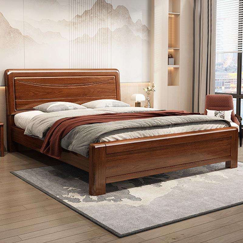 胡桃木实木床中双人床济1.8米1FRM.m5现式代简约卧室储物高箱床经