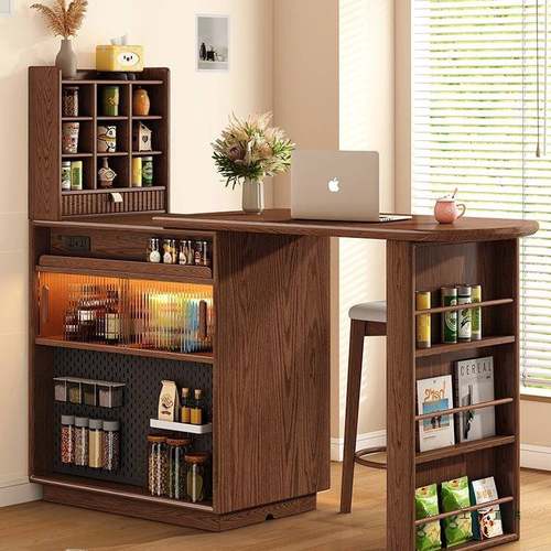 实木用餐吧台桌子NFX家阳台缩休闲可伸小户型隔断窄岛台餐柜边柜