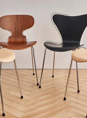 中风餐椅实复木靠椅可古YJ-蚂蚁叠放餐厅餐桌椅子黑色家用蚂蚁椅