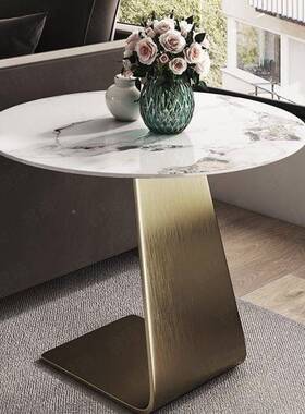 意式简边厅锈几岩板轻奢圆形现代NZR客不钢边几设计师款茶几小户