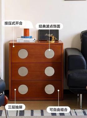 新款实FIC木古斗柜落地储物柜沙中发边卧室床头柜三斗柜小型户收