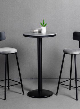 简约酒吧吧台桌椅岩板奶茶店休闲甜品店阳台灰色高脚圆桌椅组合