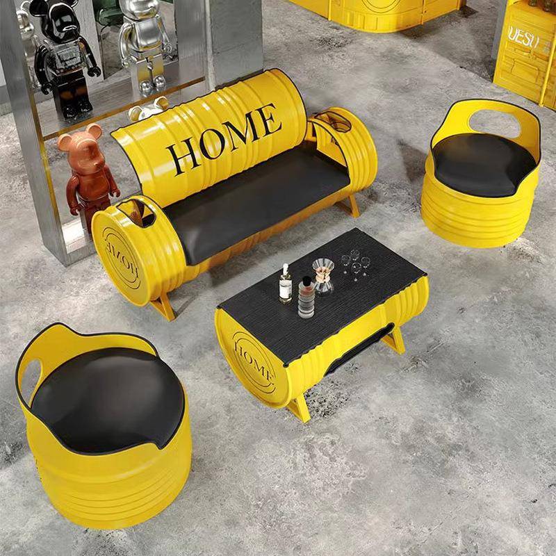 工业风油桶酒吧桌椅组合网红个性铁艺茶几咖啡厅奶茶店卡座沙发