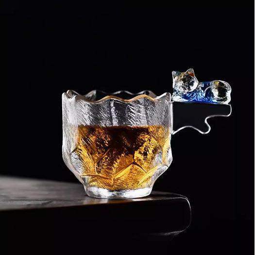 水晶玻璃睡猫主人杯古法玻璃茶杯高档个人专用茶盏喝茶单杯茶具