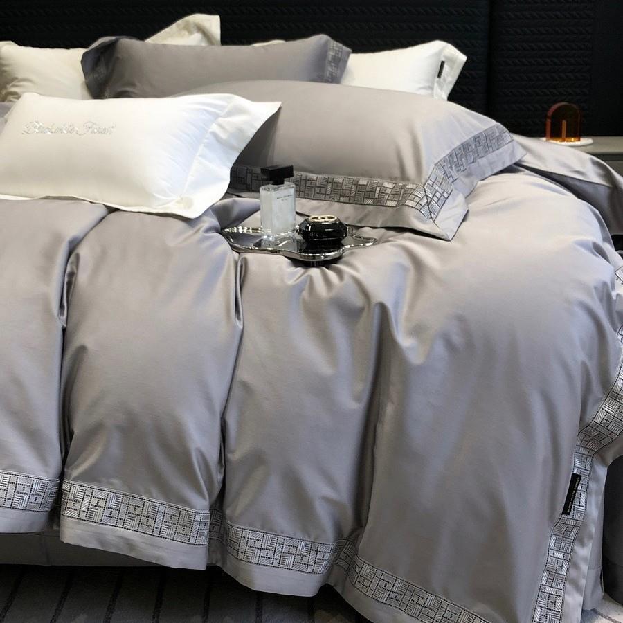 轻奢宽边刺绣100支双股匹马棉贡缎全棉四件套纯棉镂空床单被罩