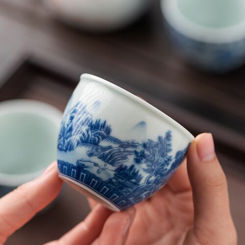 青花瓷主人杯单杯仿古小茶杯陶瓷缸杯家用茶盏功夫茶具客杯品茗杯
