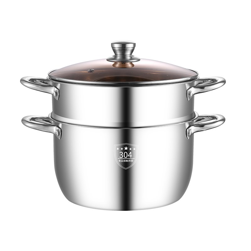 30不锈钢小蒸锅三层加厚家用汤锅带蒸笼多2层电磁炉灶