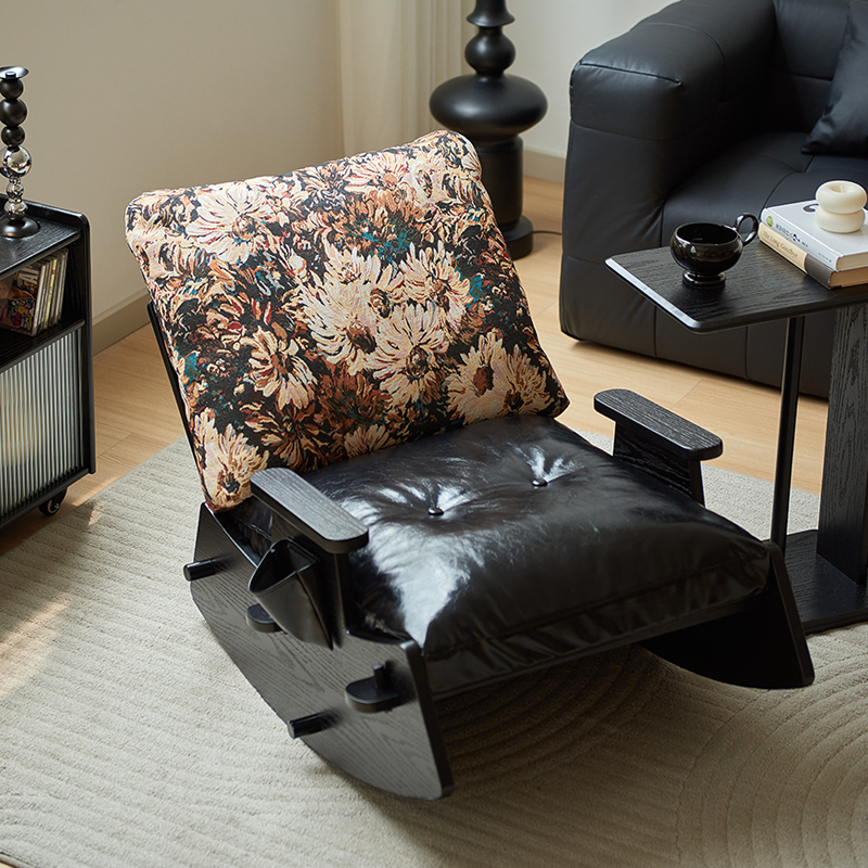 摇摇椅实木单人躺椅黑色家用阳台休闲椅可躺可睡小户型懒人沙发椅