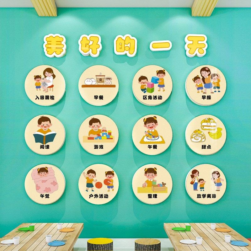 幼儿园一日生活流程图墙面装饰好习惯环创材料主题文化墙贴画成品