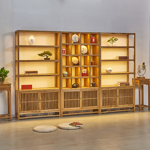 茶叶展示架展示柜货架子实木带灯茶叶店普洱茶具紫砂壶多宝格子柜