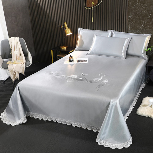 夏季高端冰丝凉席三件套可机洗a类床裙款豆豆软席子抗菌折叠床单