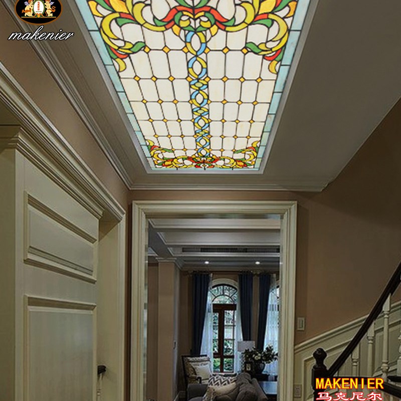 定制客厅玄关门厅过道走廊吊顶隔断门窗彩色复古蒂凡尼艺术玻璃