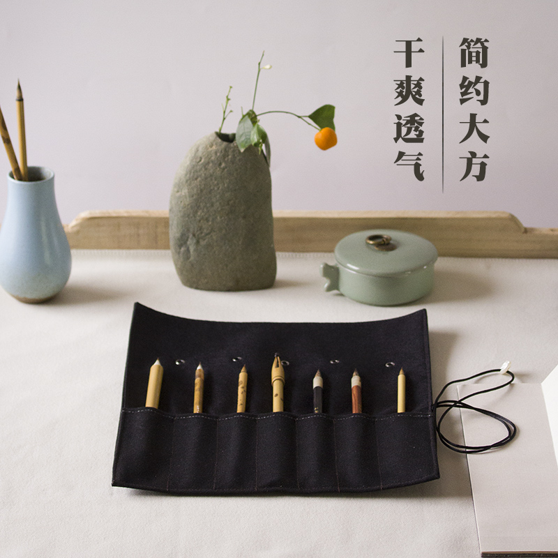 帆布毛笔帘手工毛笔卷笔袋书画画具画材文具包简约笔袋
