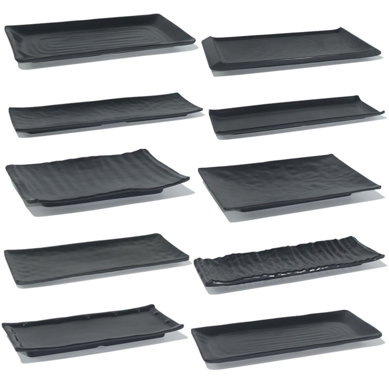 黑色密胺餐具瓷火锅店牛肉专用长条盘子塑料饭店烧烤店盘子商用