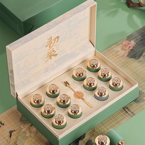 2024新款绿茶包装盒空礼盒12/18小罐装龙井碧螺春茶叶礼盒装空盒