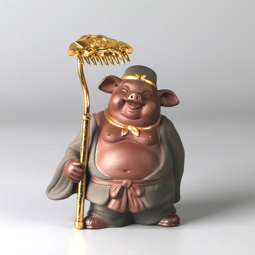 百造山天蓬元帅猪八戒精品摆件紫砂可养办公桌面书房家居鱼缸摆件