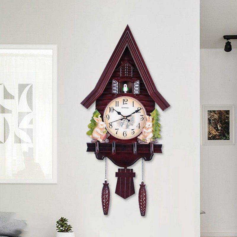 海之星挂钟房子钟屋型钟欧式创意田园布谷鸟咕咕钟静音扫描时钟