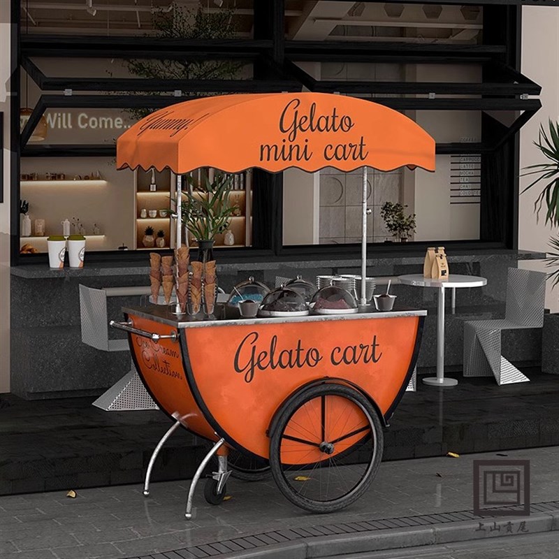 超市促销摆摊架子创意设计移动推车美食车铁艺面包餐车酒水花车