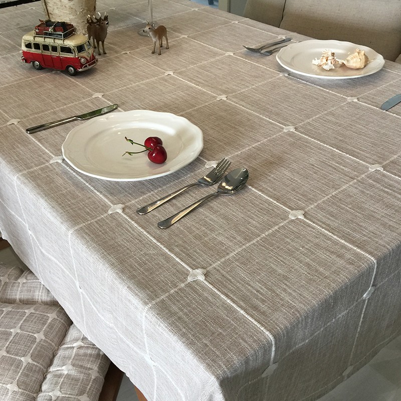 素色加厚棉麻亚麻大格子桌布桌巾高档色织台布茶几布盖巾