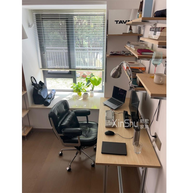 实木铝型材桌家用卧室靠墙写字书桌壁挂书架台式电脑办公桌工作台