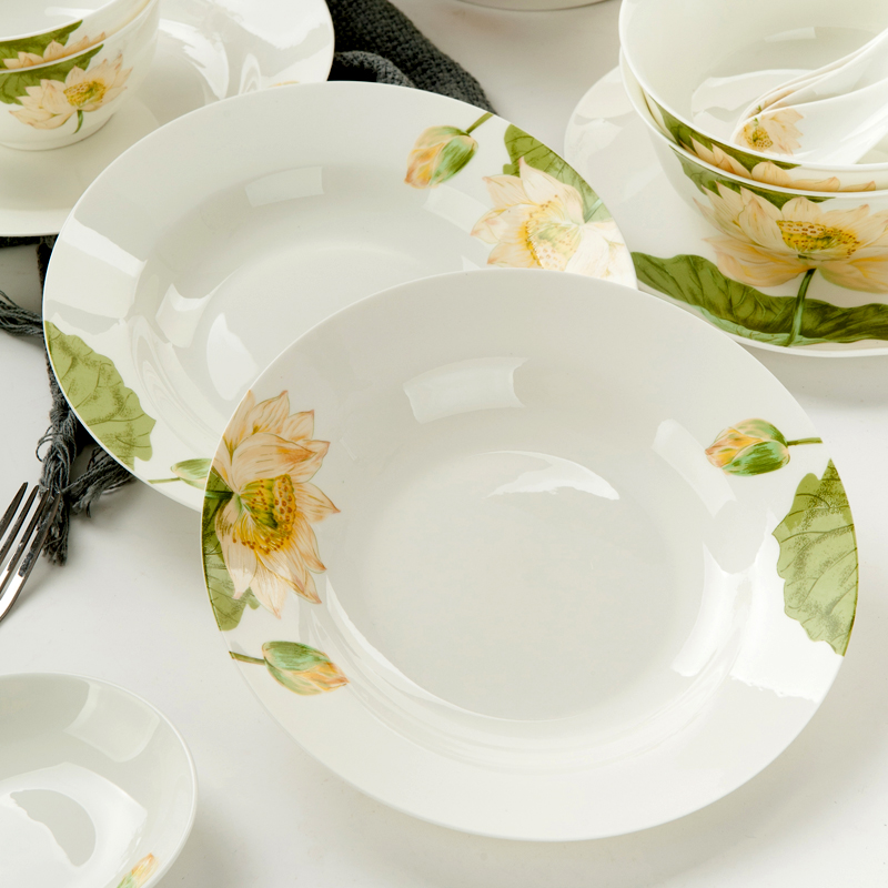 金岚玉唐山骨瓷餐具装清新8头家用陶瓷碗碟盘子碗结婚送礼