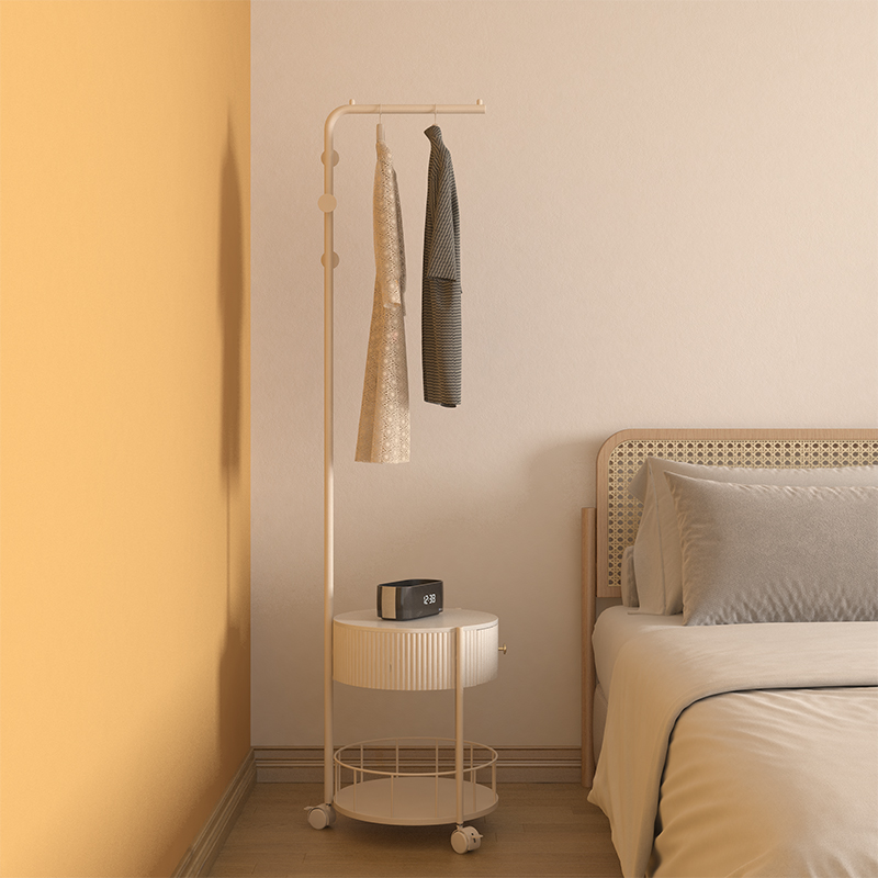 现代简约衣架落地卧室可移动金属衣帽架创意家用床头柜挂衣架一体