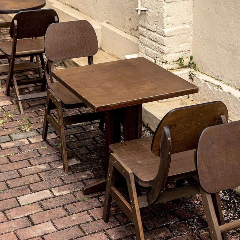 复古实木方桌圆桌子靠背椅客厅阳台小户型家用餐桌咖啡桌茶几