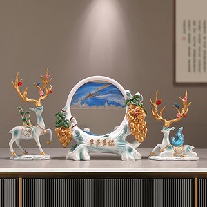 招财鹿流沙画摆件家居客厅酒柜玄关电视柜办公室装饰乔迁新居送礼