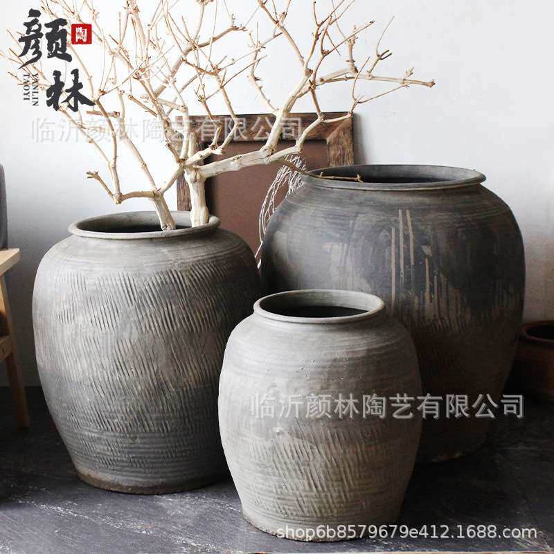 大陶罐落地花盆陶缸大号庭院老花盆粗旧陶仿古罐子古董水陆翁缸
