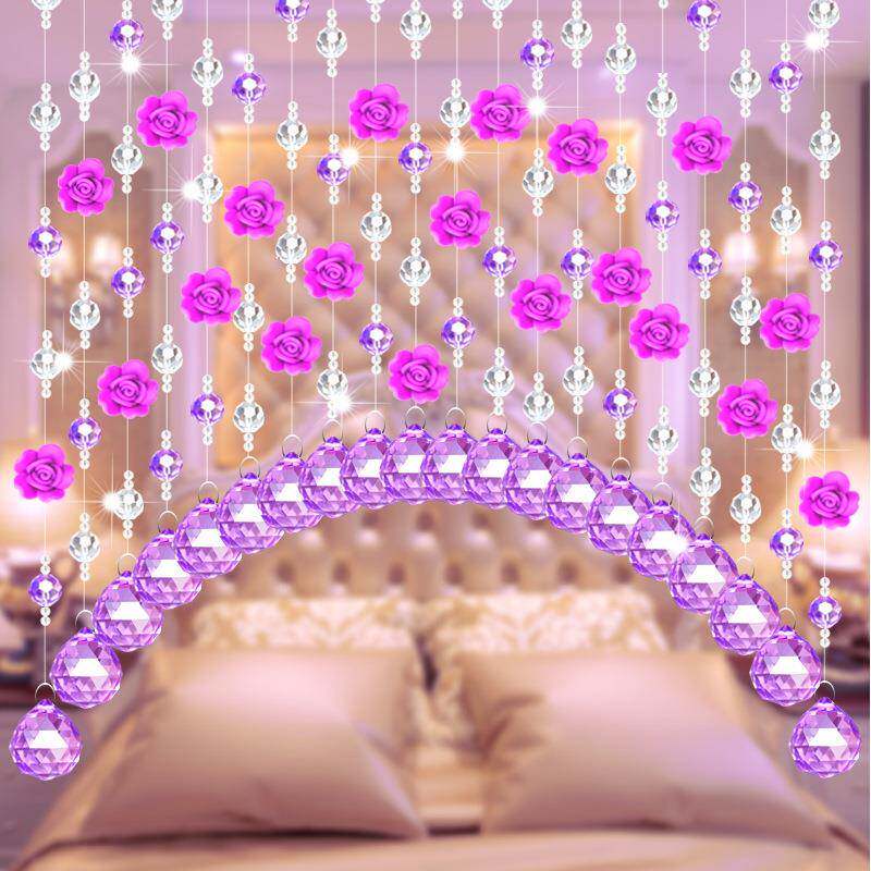 OQ5M门帘水晶珠帘免打孔玫瑰花装饰过道客厅玄关卧室卫生间帘