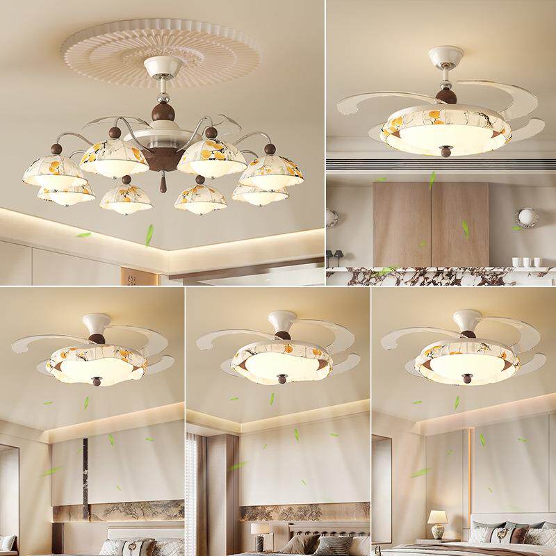 隐形风扇灯餐厅主卧室灯具智能风扇灯2025新款客厅吊灯中古风静音